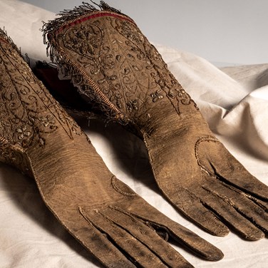 We awarded £45,500 to the Worthing Museum & Art Gallery in 2019 to create a costume research centre covering this regional museum’s important collection of textiles and costume. Image: Pair of leather gauntlet gloves, circa 1650. © Worthing Museum & Art Gallery. 