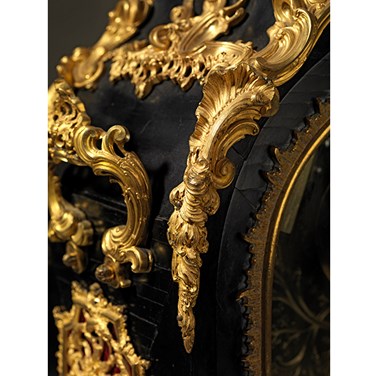 Detail of the ebonized and ormolu mounted case of the Ellicott mantel clock, c1770 [CLC/CK/008]